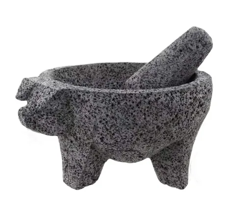Mortero y mortero de molcajete de cerdo para salsas y especias de México hecho a mano nuevo por Border Merchant
