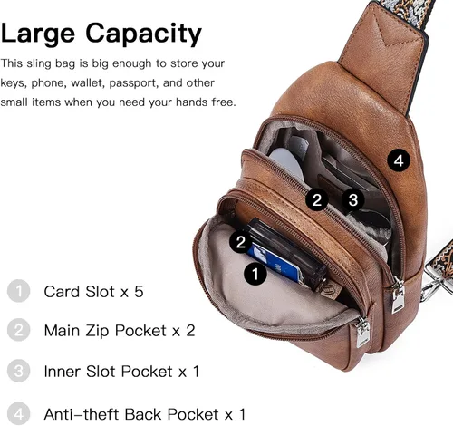 Miniatura 3 de Telena Bolso bandolera para mujer, bolso cruzado para mujer, cangurera de cuero vegano con correa ajustable