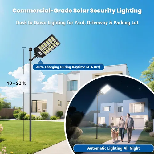 Miniatura 7 de Farolas solares impermeables para exteriores, 9000 W, gran iluminación comercial de estacionamiento con sensor de movimiento y control remoto