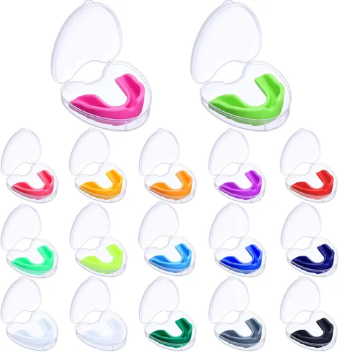 Boao Paquete de 17 protectores bucales para niños y jóvenes, para deportes, niños y niñas, con funda para fútbol, lacrosse, baloncesto, boxeo,