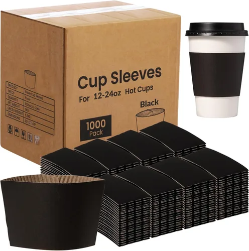 Miniatura 9 de FMP Brands Paquete de 1000 fundas para tazas de café de 8 onzas, fundas desechables para tazas calientes, fundas para tazas de café negras a granel