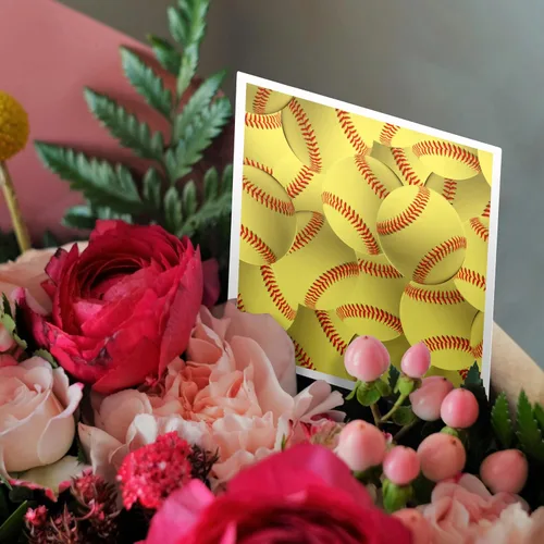 Miniatura 3 de 3dRose Juego de 12 tarjetas de felicitación con patrón de softbol amarillo y rojo con diseño de bolas blandas Deportivas Deportivas Deportivas Juego