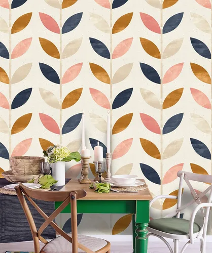 Miniatura 2 de Papel tapiz removible para despegar y pegar, mural de pared autoadhesivo, patrón floral azul dorado rosa, decoración de habitación del bebé • Diseño