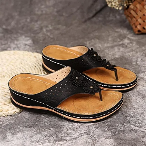 Miniatura 135 de Ladmiple Sandalias ortopédicas florales de moda 2023 con soporte de arco, zapatillas romanas casuales con puntera abierta