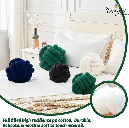 Miniatura 3 de Uvvyui Bola de almohada de nudo, almohadas decorativas suaves para el hogar, almohada redonda, almohada de felpa anudada hecha a mano, cojín redondo