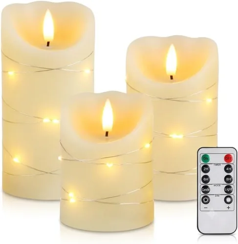 Miniatura 8 de JHY DESIGN Juego de velas 3D sin llama de 4/5/6 pulgadas de alta cera real, pilares LED parpadeantes con temporizador de control remoto de 8 teclas