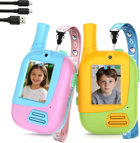 Miniatura 16 de Walkie Talkies recargables para niños, paquete de 3, Walkie Talkies de largo alcance para niños de 22 canales VOX linterna para acampar al aire