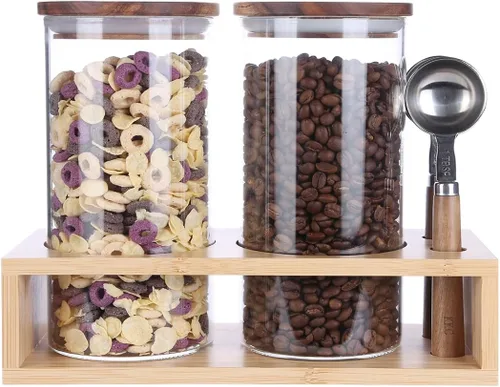 Miniatura 10 de KKC HOME ACCENTS Frascos herméticos de vidrio de borosilicato para almacenamiento de alimentos con tapas de madera y cuchara para café, té, azúcar