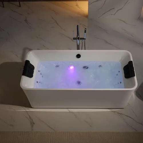 Miniatura 10 de Empava Update Bañera de Remolino Acrílica, Bañera Independiente de Acrílico de 59 Pulgadas con Chorros, Hidromasaje Elegantemente de Forma Ovalada