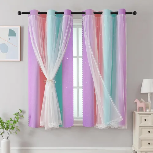 Miniatura 86 de XiDi Cortinas opacas con estrellas para habitaciones de niños, cortinas verdes para ventana de dormitorio de niños, azul y gris, 52 pulgadas de Azul
