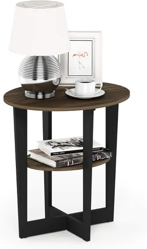 Miniatura 8 de Furinno DISEÑO SIMPLE - Mesa auxiliar de 2 niveles, mesita de noche, mesita con estantes abiertos, mesita de cama, para sala de estar, dormitorio
