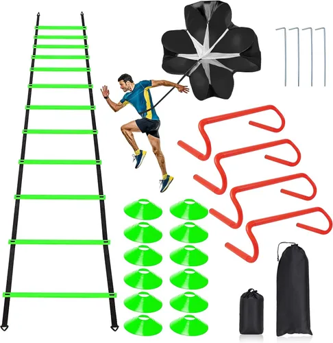 Miniatura 7 de Juego de Equipo de Entrenamiento de Velocidad y Agilidad, Incluye Escalera de Agilidad de 20 pies con 12 peldaños, 4 Obstáculos de Agilidad, 12