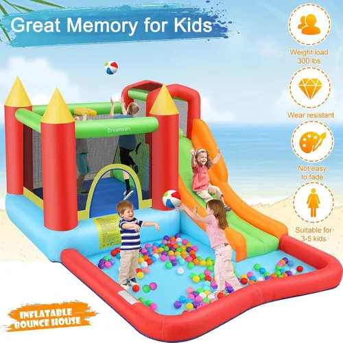 Miniatura 2 de AKEYDIY Casa de rebote inflable para niños grandes de 3 a 10 años, casa de rebote para exteriores e interiores con tobogán, casa de salto con aro