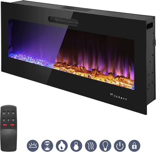 Miniatura 13 de Prominence Home Chimenea eléctrica de diseño delgado LED y chimenea montada en la pared con calentador de 1500 W, opciones de troncos y brasas