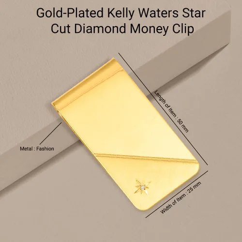 Miniatura 5 de Diamond2Deal Clip para dinero con diamantes de corte de estrella Kelly Waters chapado en oro (longitud 0.984 in ancho 1.969 in), Metal Diamante, No