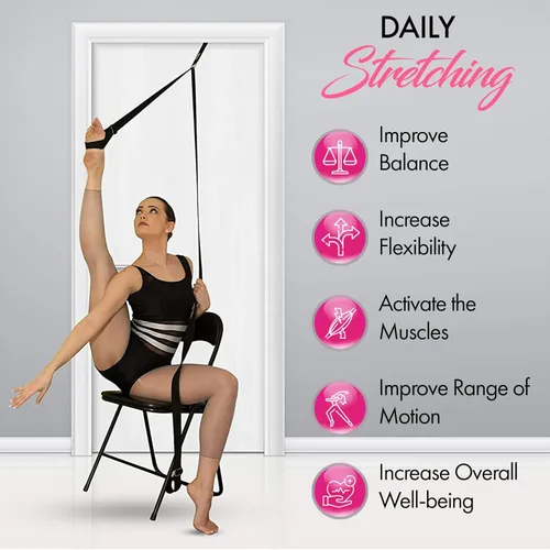 Miniatura 5 de Soga de estiramiento con anclaje de puerta - Equipo de estiramiento para mejorar la flexibilidad de las piernas - Entrenador de rajadas para el Negro