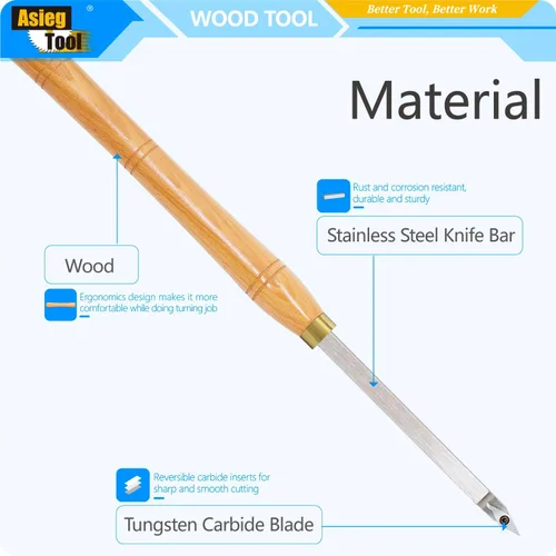 Miniatura 3 de Herramienta de torneado de madera de 19.68 pulgadas, afilada para detallador, torno con punta de carburo, cincel, cuchillas de barra