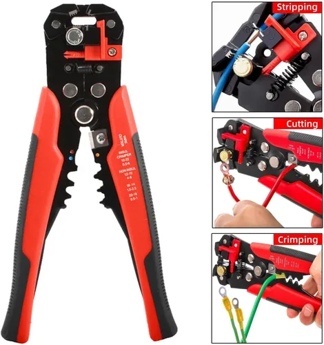 Miniatura 5 de Cortador de alambre autoajustable 5 en 1, herramienta multifuncional para prensado de cables, engarzado, corte, 10-24 AWG, 0.2-6.0 mm², (rojo)