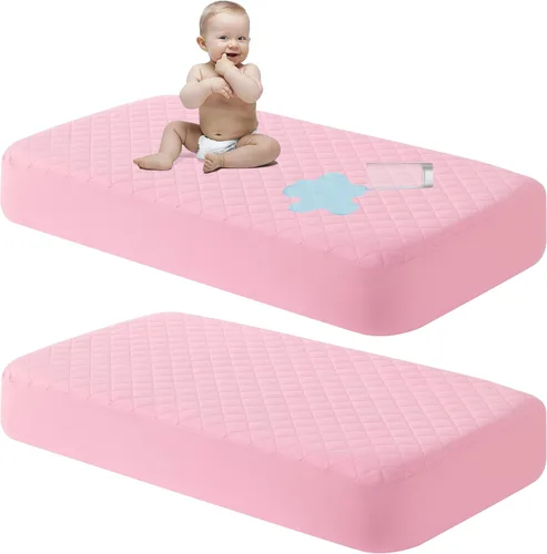 Miniatura 12 de NTBAY Paquete de 2 Protectores de Colchón de Cuna Impermeables, Sábana Bajera Acolchada de 28"x52" para Niños Pequeños - Lavable a Máquina - Funda