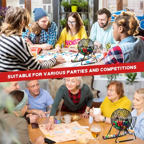 Miniatura 5 de Poen Juego de Lotería Bingo de 101 Piezas Incluye Jaula de 12 Pulgadas Números 1-100 Pelotas de Ventana de 0.9 Pulgadas Rifa para Noche