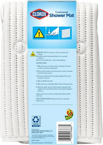 Miniatura 3 de Tapete de ducha acolchado Duck Brand Clorox, tapete antideslizante para ducha y bañera con ventosas, 21 pulgadas x 21 pulgadas, blanco, paquete de 2
