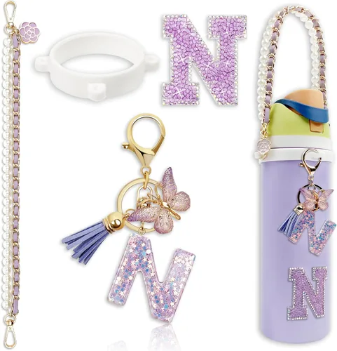 Miniatura 14 de Letter Handle Strap Accessories with Cute Initial Charm Compatible with Owala Water Bottle 24oz 32oz 40oz Owala Kids Púrpura