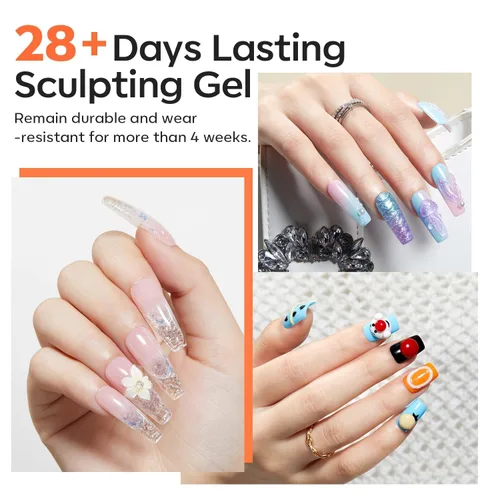 Miniatura 3 de Modelones Kit de Gel Esculpido 3D, Gel Constructor Sólido Transparente para Arte de Uñas y Extensiones, Gel Duro para Uñas, No Pegajoso para Polvo