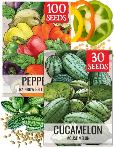 Seed Needs Semillas de verduras para plantar pimientos arcoíris y cucamelón - Semillas de verduras sin OMG y sin tratar para plantar un huerto