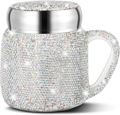 Miniatura 8 de Meanplan Taza de café con diamantes de imitación para regalo de Navidad, botella de agua con diamantes de imitación, taza de viaje portátil