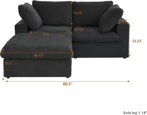 Miniatura 2 de Cloud - Sofá modular convertible de 80.3 pulgadas en forma de L para sala de estar con otomana de almacenamiento, sofás profundos minimalistas