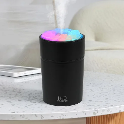 Humidificador de niebla portátil con apagado automático USB de 220 ml, pequeño humidificador de escritorio con luz colorida, 2 modos de rociado Negro