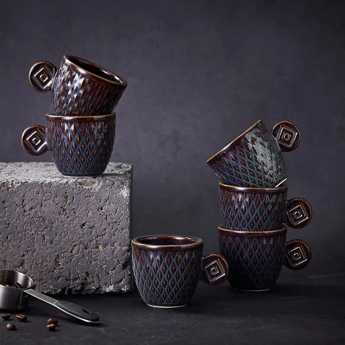 Miniatura 2 de Juego de 6 tazas vintage Demitasse de 3 onzas, tazas de café expreso pequeñas en relieve únicas (gris)