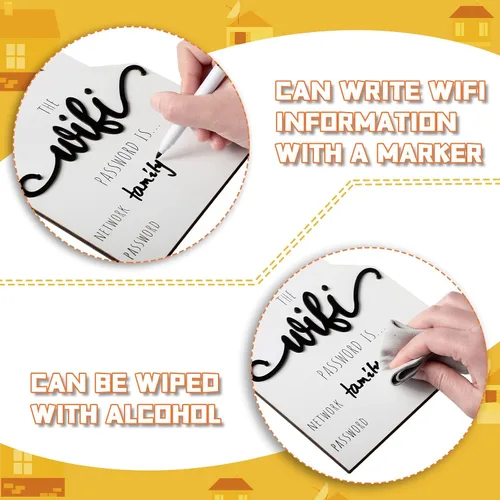 Miniatura 3 de Letrero de Contraseña con Patrón WiFi para Invitados Hogar Mesa de Madera Letrero de Patrón WiFi de Madera con Tablero Pluma Borrable Pizarra