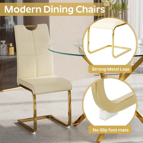 Miniatura 4 de Juego de sillas de comedor modernas (2 unidades) de piel sintética PU con respaldo alto tapizadas con patas doradas de metal para cocina y comedor