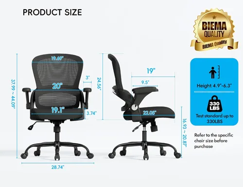 Miniatura 2 de TRALT Silla de oficina – Silla de oficina ergonómica con soporte trasero, sillas de escritorio de oficina en casa, asiento ancho de 330 libras, Negro