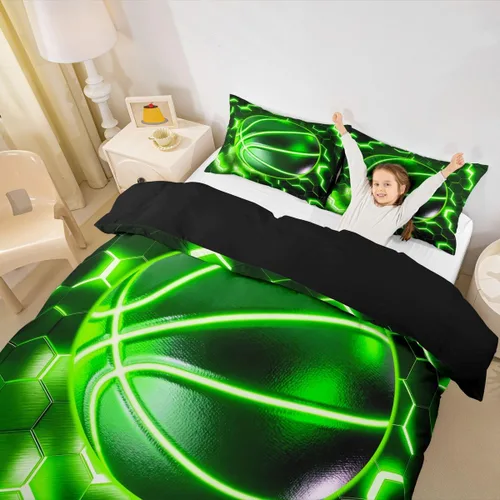 Miniatura 21 de Erosebridal Sports Duvet Cover Football Patchwork Bedding Sets, Geometric Ball Pattern Bed Cover Rugby Game Bed Set Twin