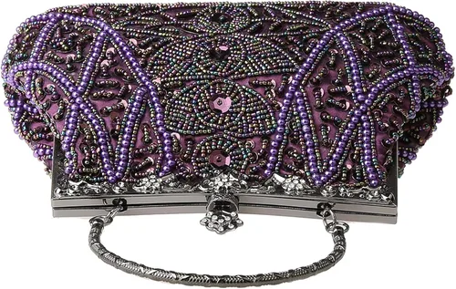 Miniatura 4 de DA BODAN Bolso de noche para mujer estilo vintage con cuentas y lentejuelas y perlas bolso de hombro para boda novia fiesta de graduación