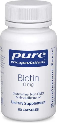 Pure Encapsulations Biotina 8 mg - Suplemento de vitamina B para ayudar con el alivio del estrés, fortalecimiento del cabello, la piel y las uñas,