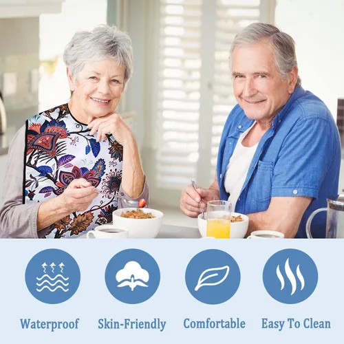 Miniatura 7 de Baberos para adultos con recogedor de migas, baberos lavables y ajustables para adultos, para mujeres, hombres, ancianos y personas mayores