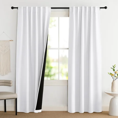 Miniatura 48 de NICETOWN Paneles de cortinas totalmente opacas para dormitorio que reducen el frío, cubiertas de ventana súper gruesas aisladas, cortinas Biscotti