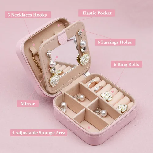 Miniatura 4 de MODENGKONGJIAN Joyero de viaje para mujer, a la moda, para anillos, collares, aretes, joyería, caja organizadora, pequeña, portátil, personalizada