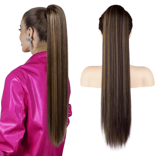 Miniatura 40 de SEIKEA Extensiones de cola de caballo con cordón, larga y recta, cola de caballo falsa, natural, suave, extensiones de cabello sintético resistente