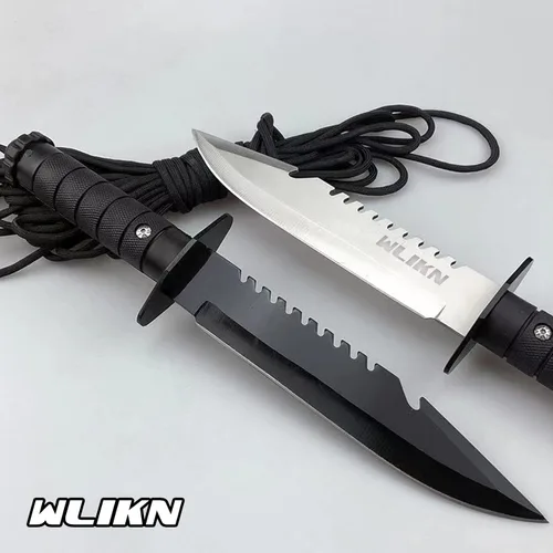 Miniatura 6 de Cuchillo Wlikn de hoja fija con vaina, cuchillo Bowie de supervivencia de 5 pulgadas con filo de un solo lado, mango antideslizante, para camping