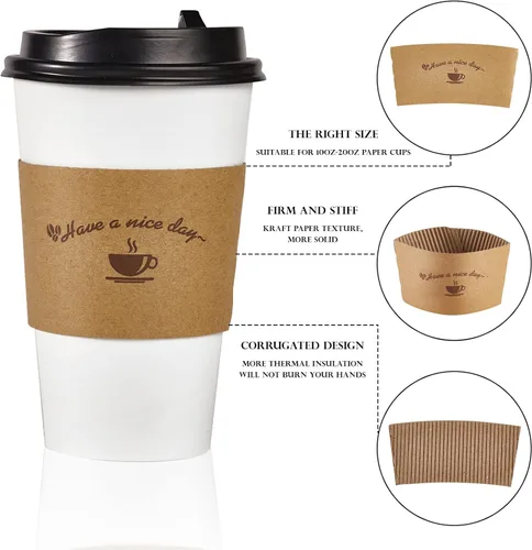 Miniatura 6 de LITOPAK Paquete de 200 fundas de papel kraft para tazas de café, fundas de café, soporte desechable corrugado para bebidas calientes