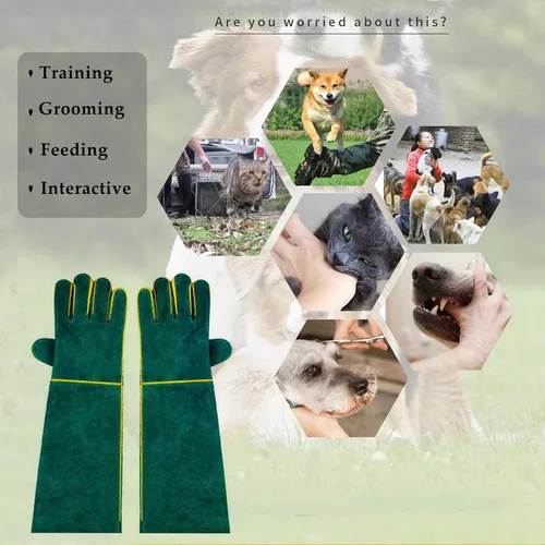 Miniatura 5 de Guantes de manejo de animales, resistentes a las mordeduras, guantes antiarañazos de 15.7 pulgadas para gatos, guantes de cuero multiusos a prueba