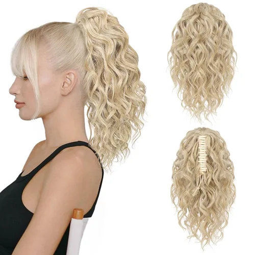 Miniatura 21 de Flufymooz Extensión de cola de caballo, extensión de cola de caballo corta de 12 pulgadas con pinza de garra, cabello ondulado rizado, clip