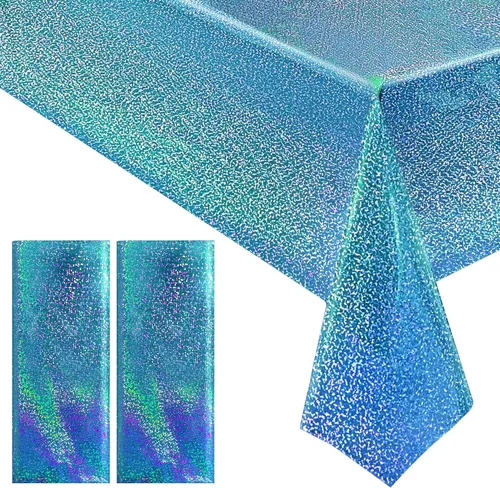Miniatura 52 de 4 piezas de mantel de fiesta azul real holográfico de 40" x 108" con iridiscencia, mantel de plástico azul marino brillante para graduación, 4