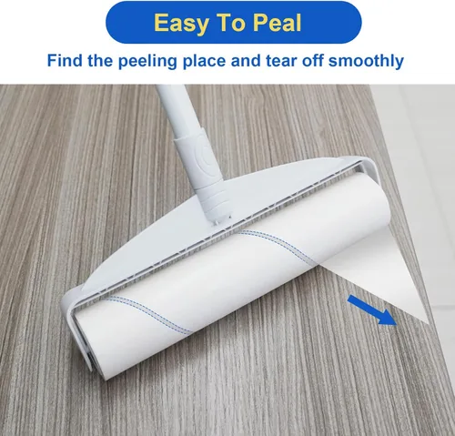 Miniatura 5 de Rodillos de pelusa grandes para alfombra de piso, rodillo adhesivo para suelo con 3 mango largo extensible para eliminación del pelo de mascotas