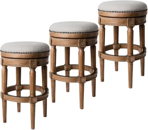 Miniatura 33 de Maven Lane Pullman Taburete de Bar de Madera Giratorio 180 Grados sin Respaldo de 30" de Altura con Ribete de Tachuelas, Acabado Blanco Alabastro