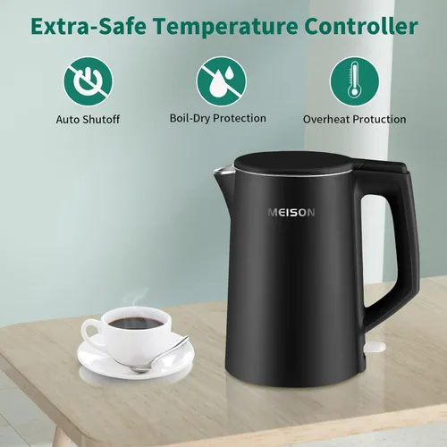 Miniatura 6 de MEISON Hervidor Eléctrico, 1.7 L Doble Pared de Acero Inoxidable de Grado Alimentario Interior, Hervidor de Agua, Cafetera y Tetera, Apagado